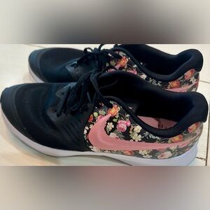 Nike black and floral sneakers, children's size 7, fits like women's size 8.5-9